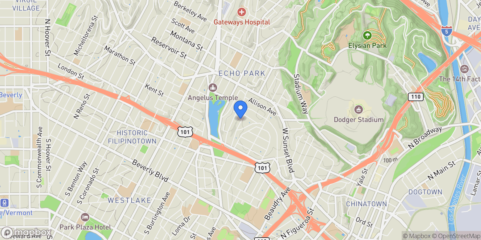 Map showing 843 Laveta Terrace, Los Angeles, California, United States.