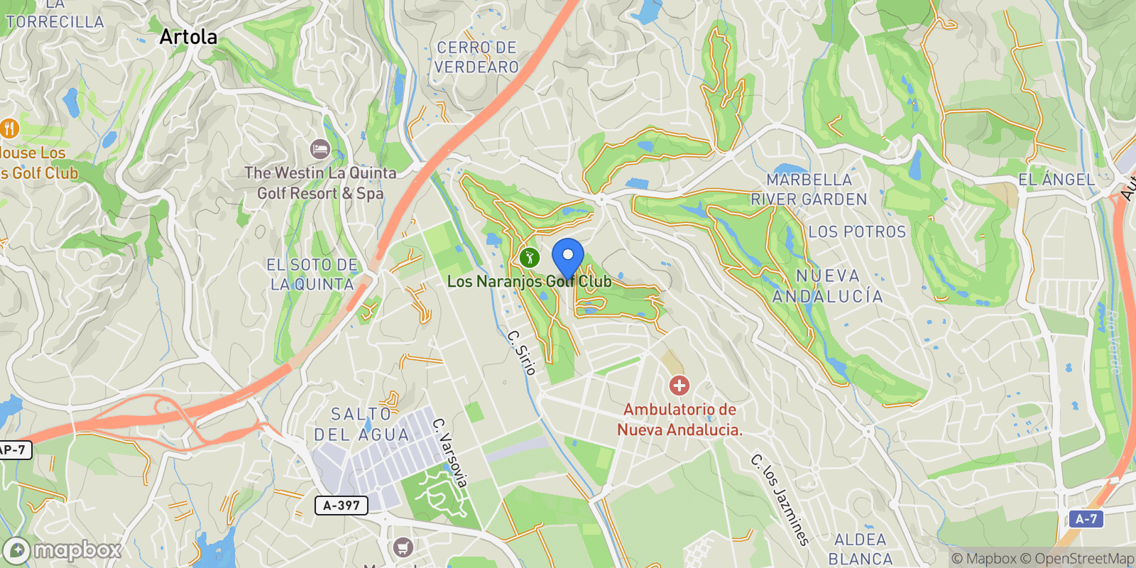 Map showing Nueva Andalucia, Marbella, Spain.