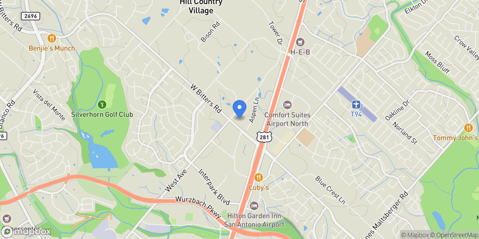 Map showing 136 S Tower Drive, San Antonio, Texas, United States.