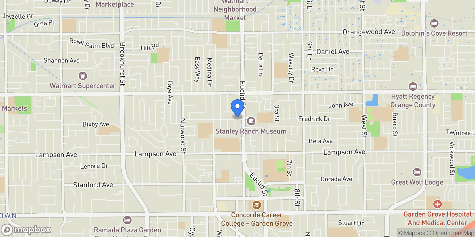 Map showing 10941 Allen, Garden Grove, California, United States.