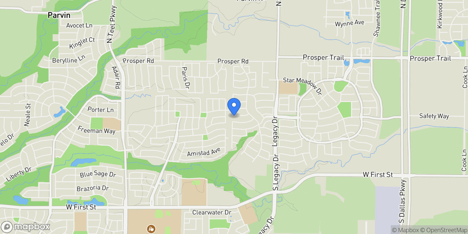 Map showing 2771 Amber Ln, Prosper, Texas, United States.