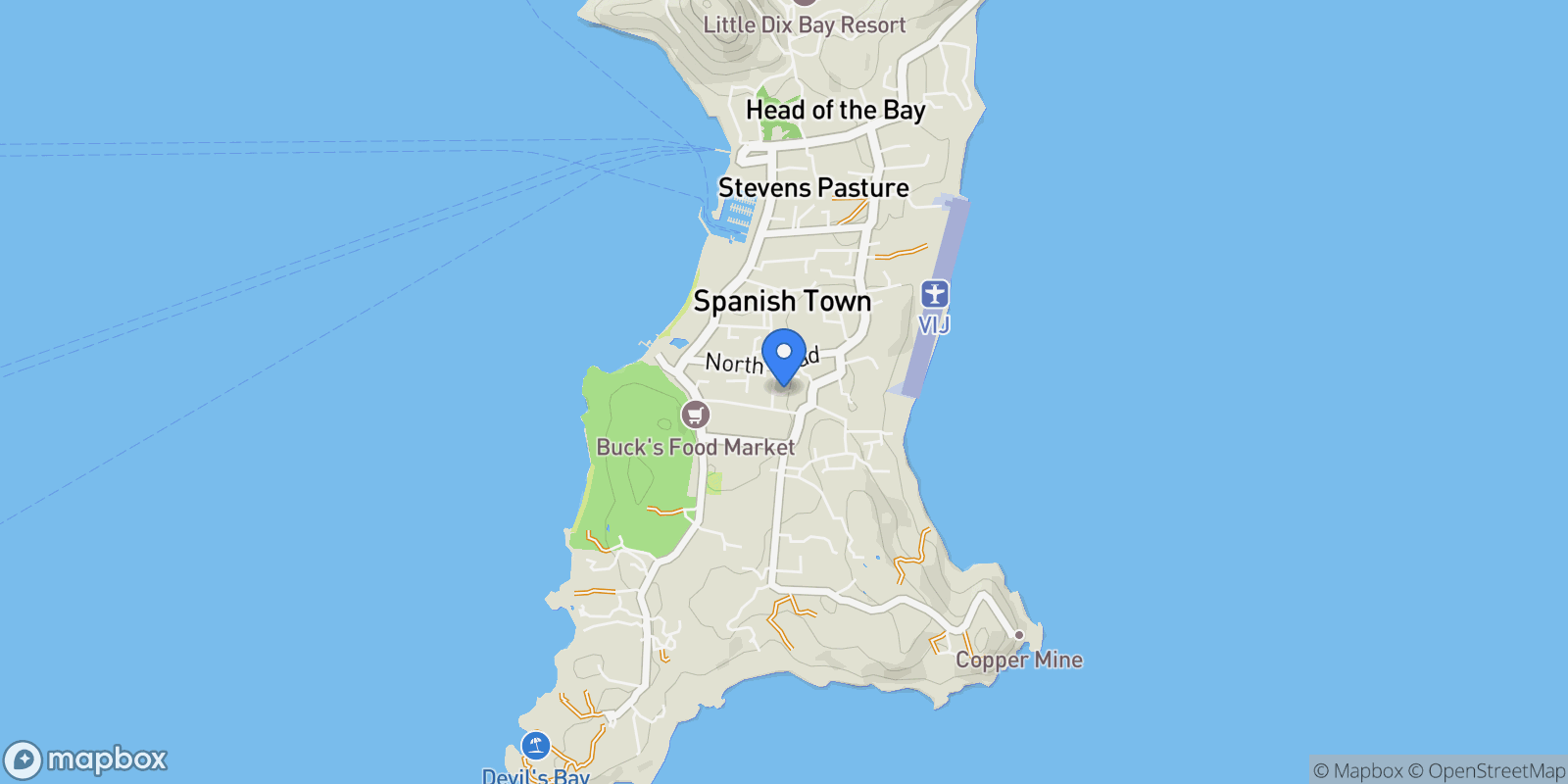 Map showing Spanish Town, Virgin Gorda, British Virgin Islands.