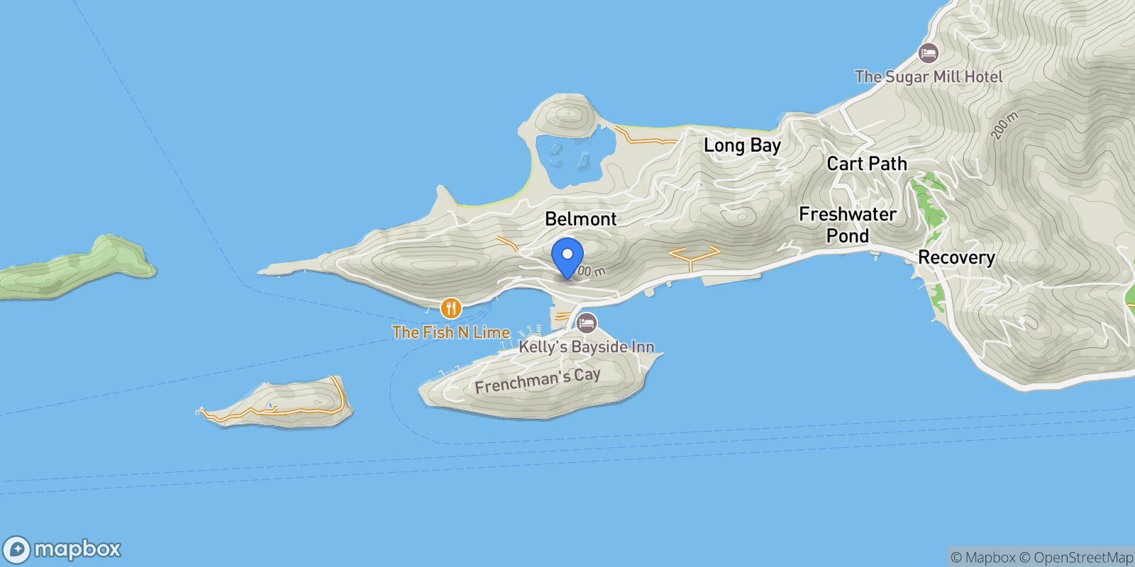 Map showing Freshwater Pond, Tortola, British Virgin Islands.