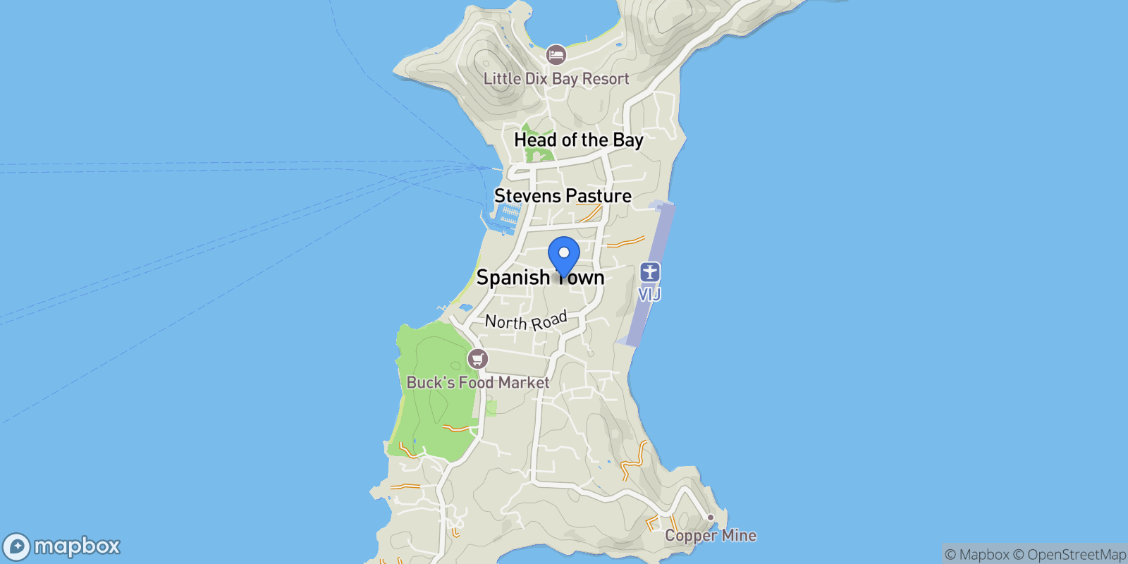 Map showing Spanish Town, Virgin Gorda, British Virgin Islands.