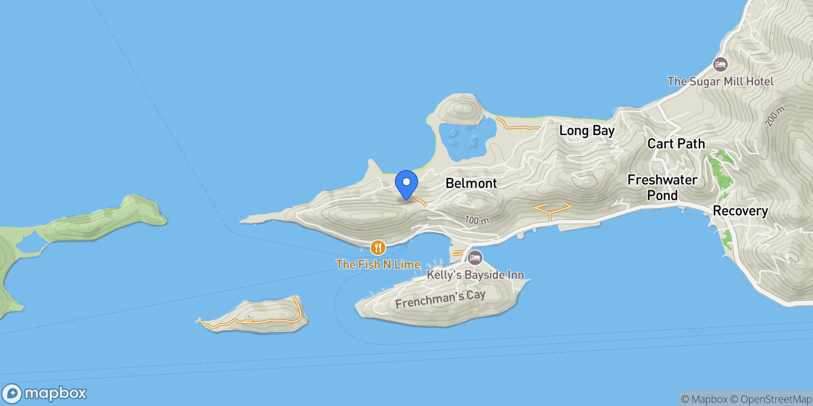 Map showing Freshwater Pond, Tortola, British Virgin Islands.