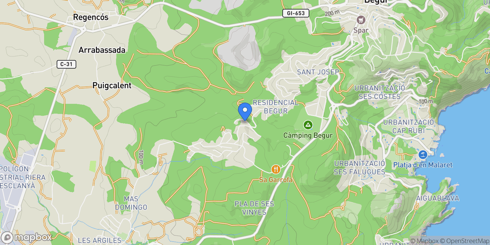 Map showing Carrer Josep Carner, 1, 17255 Begur, Girona, Spain, Begur, Catalonia, Spain.
