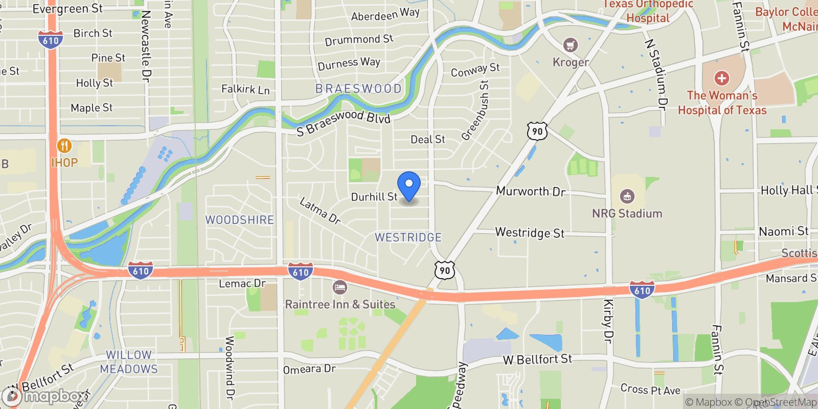Map showing 3302 Elmridge Street, Houston, Texas, United States.