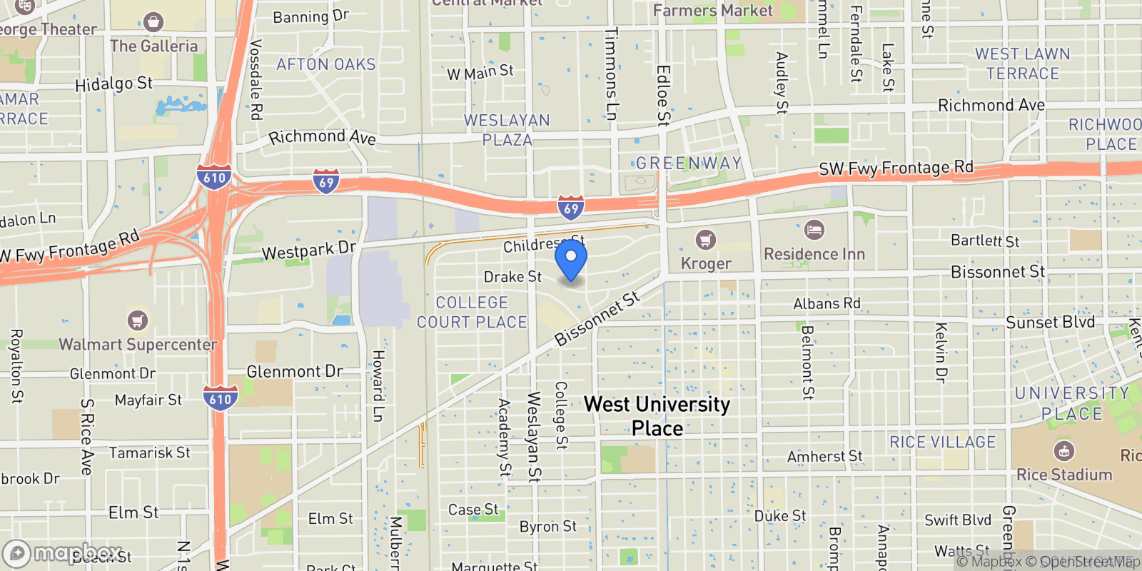 Map showing 3818 Drake Street, Houston, Texas, United States.