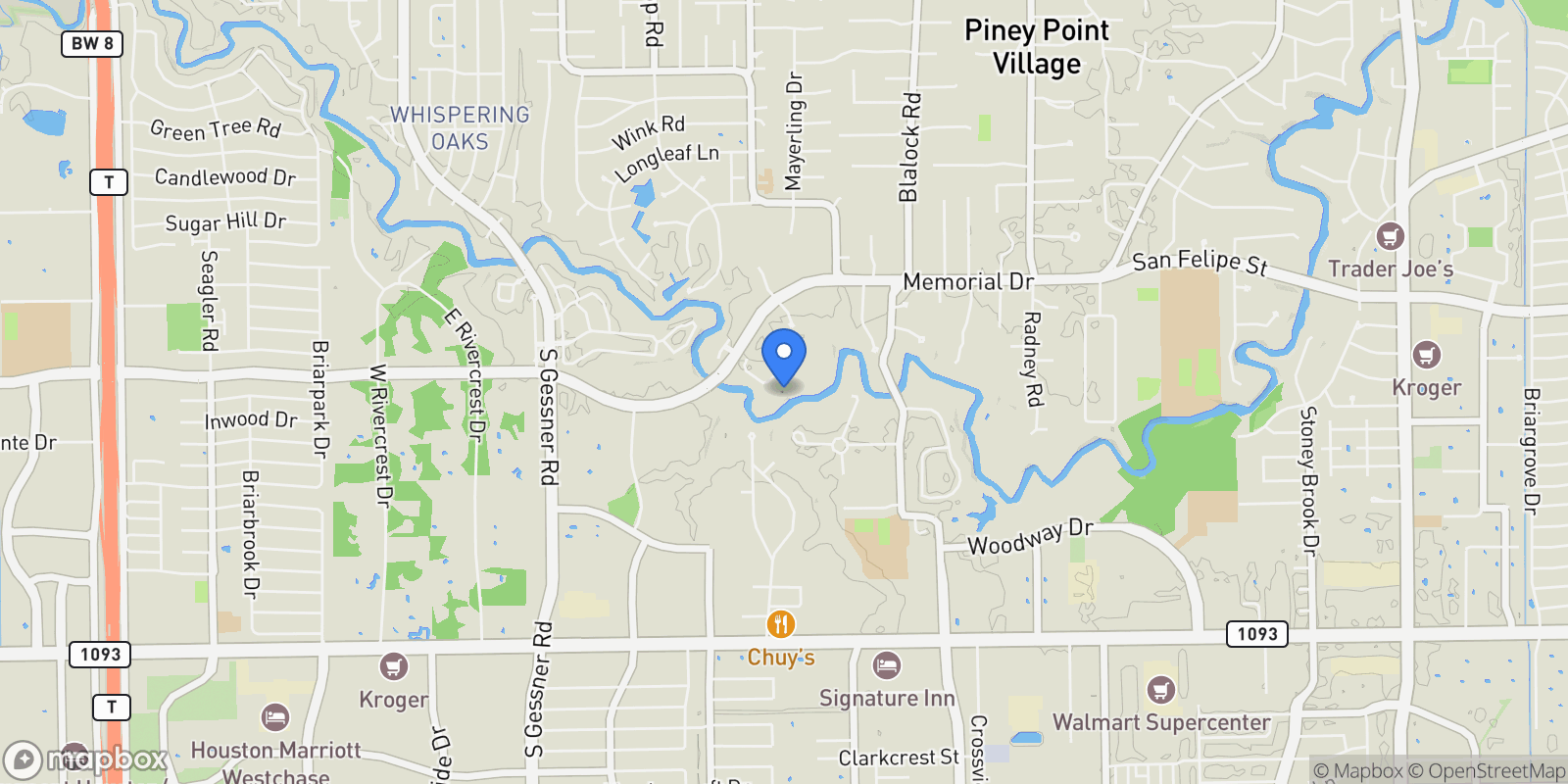 Map showing 9171 Briar Forest, Houston, Texas, United States.