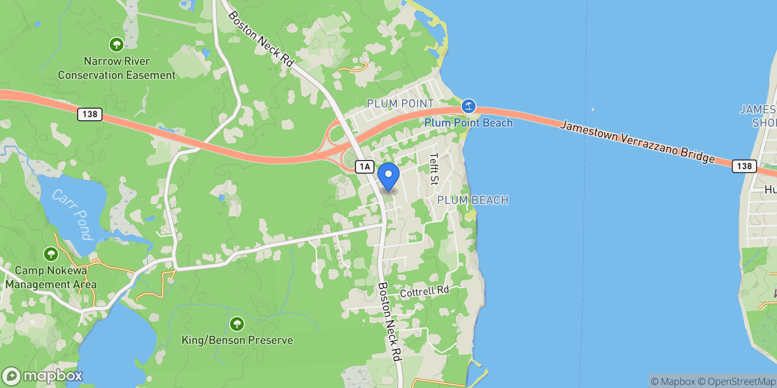 Map showing 35 Sunset Avenue, South Kingstown, Rhode Island, United States.