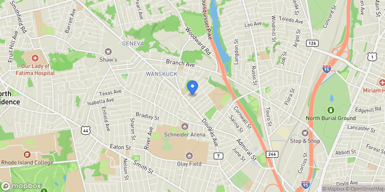 Map showing 31 Vandewater Street, Providence, Rhode Island, United States.