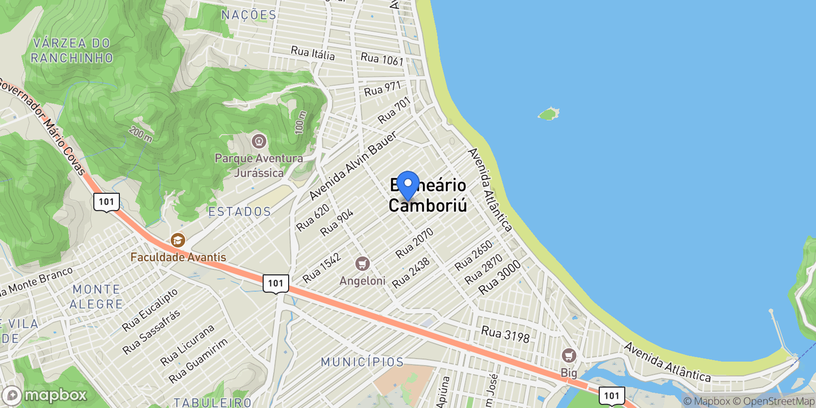 Map showing Balneário Camboriú, State of Santa Catarina, Brazil.