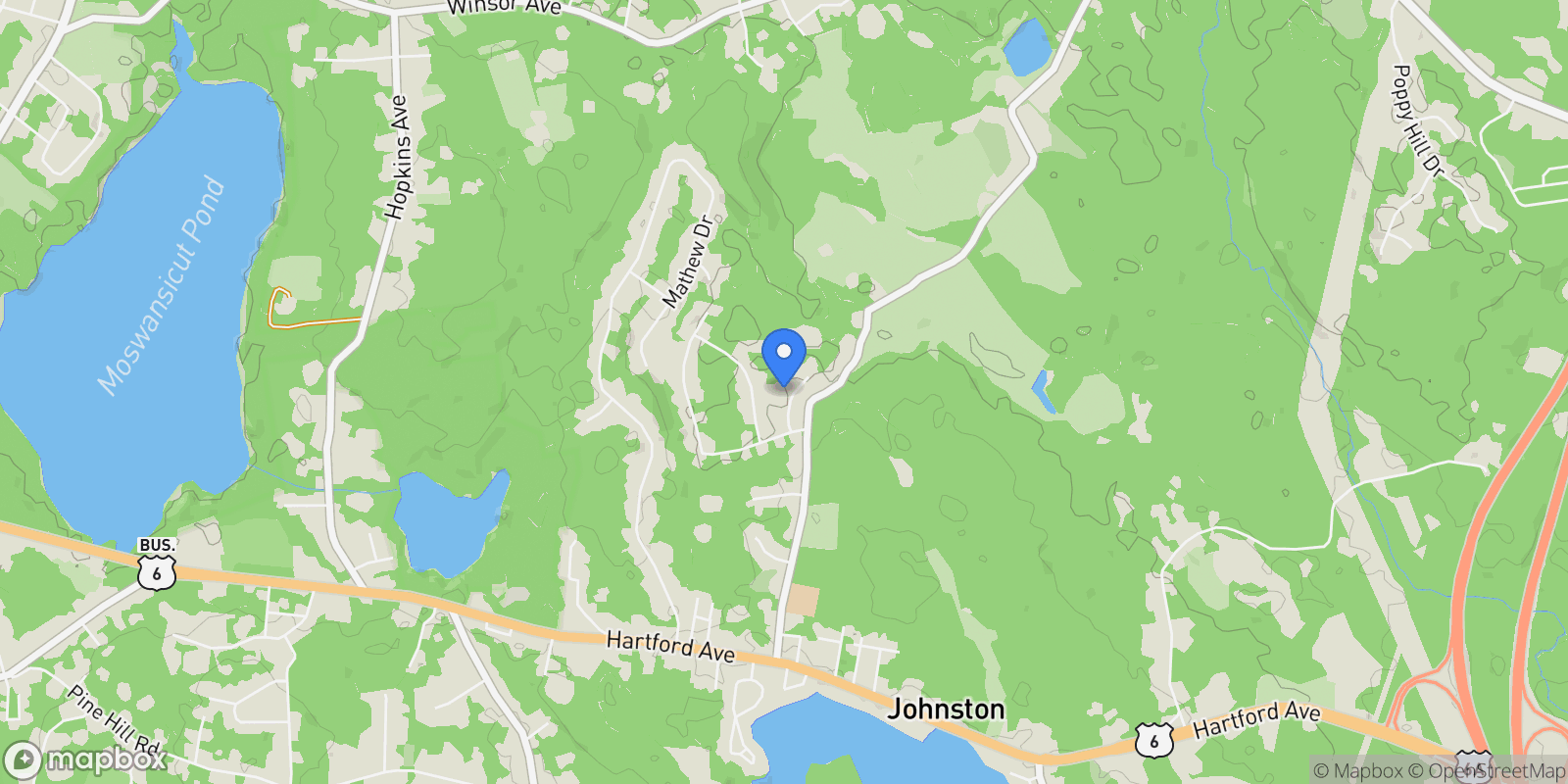 Map showing 6 Christopher Drive, Johnston, Rhode Island, United States.