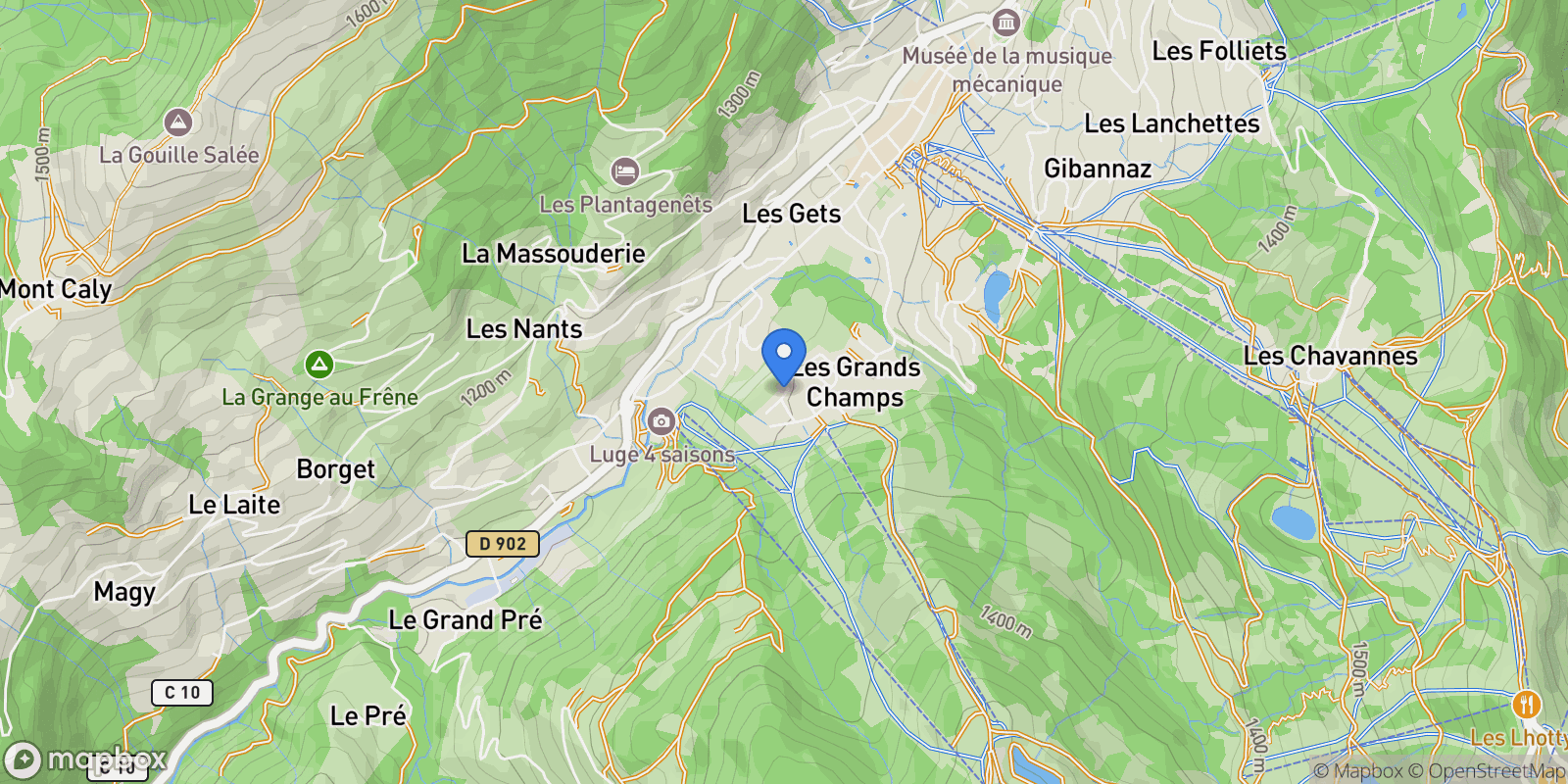 Map showing 1076 Route de la Turche, Les Gets, Auvergne-Rhône-Alpes, France.