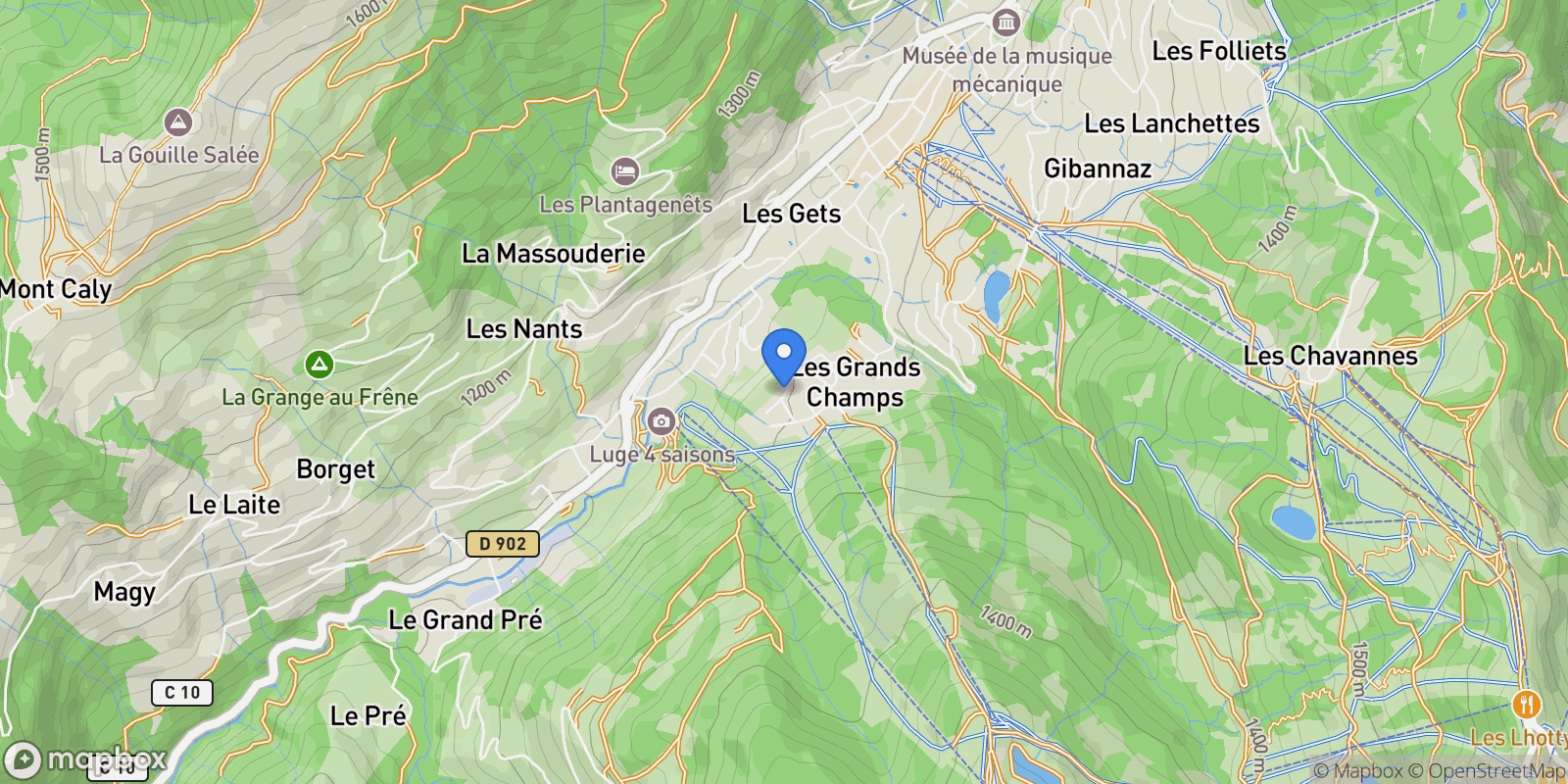 Map showing 1076 Route de la Turche, Les Gets, Auvergne-Rhône-Alpes, France.