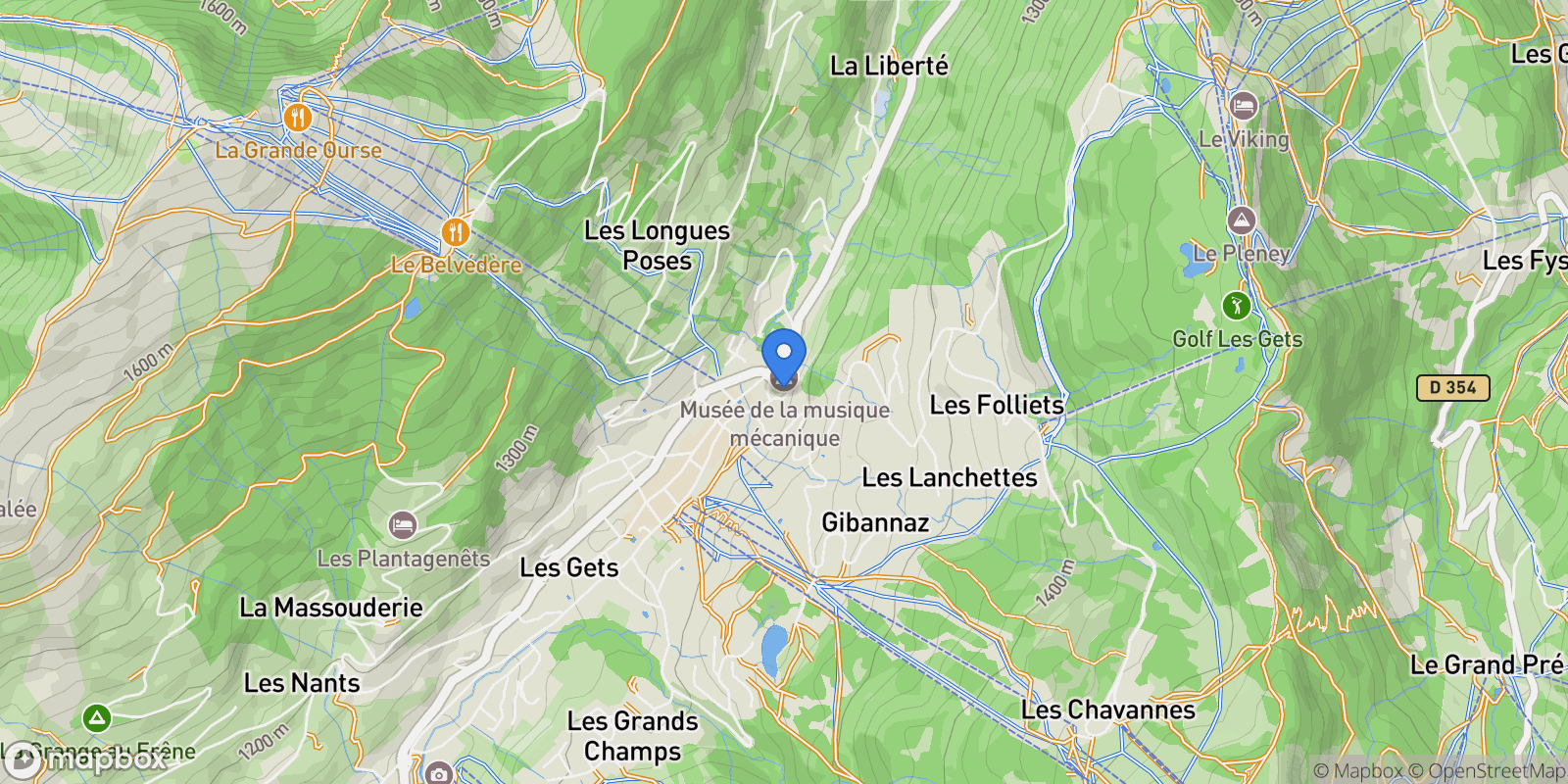 Map showing Impasse du musée, Les Gets, Auvergne-Rhône-Alpes, France.