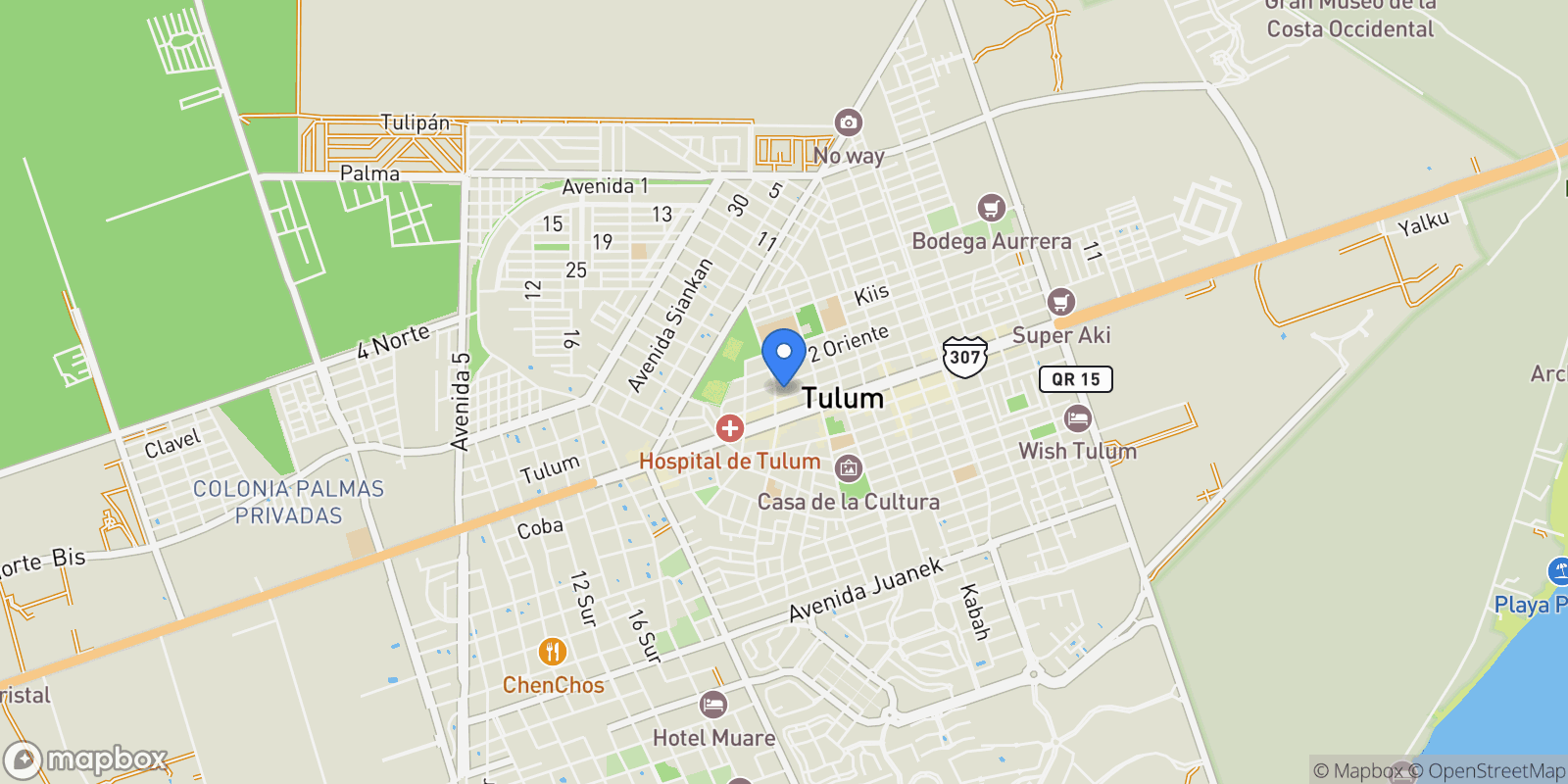 Map showing Tulum, Quintana Roo, Mexico, Tulum, Quintana Roo, Mexico.