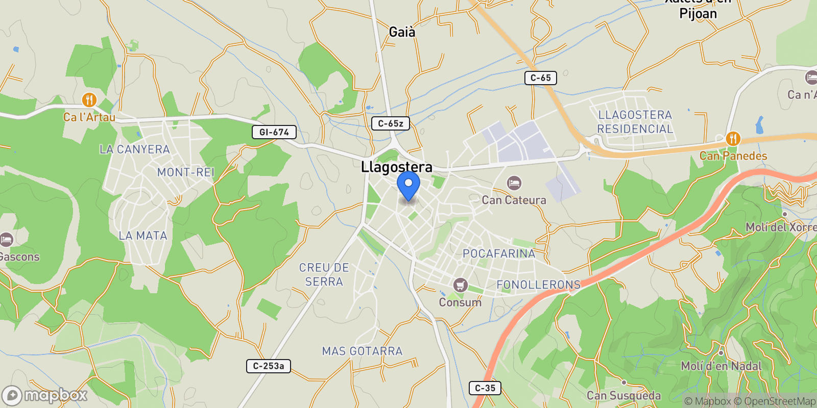 Map showing LLAGOSTERA, GIRONA, LLAGOSTERA, Llagostera, Catalonia, Spain.