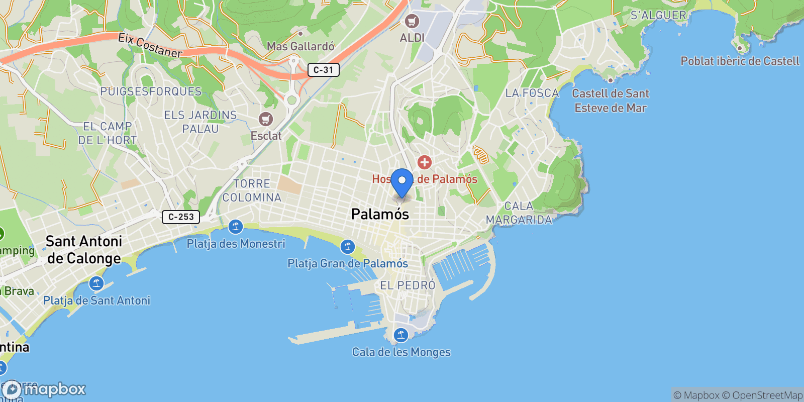 Map showing PALAMOS, GIRONA, PALAMOS, Palamos, Catalonia, Spain.