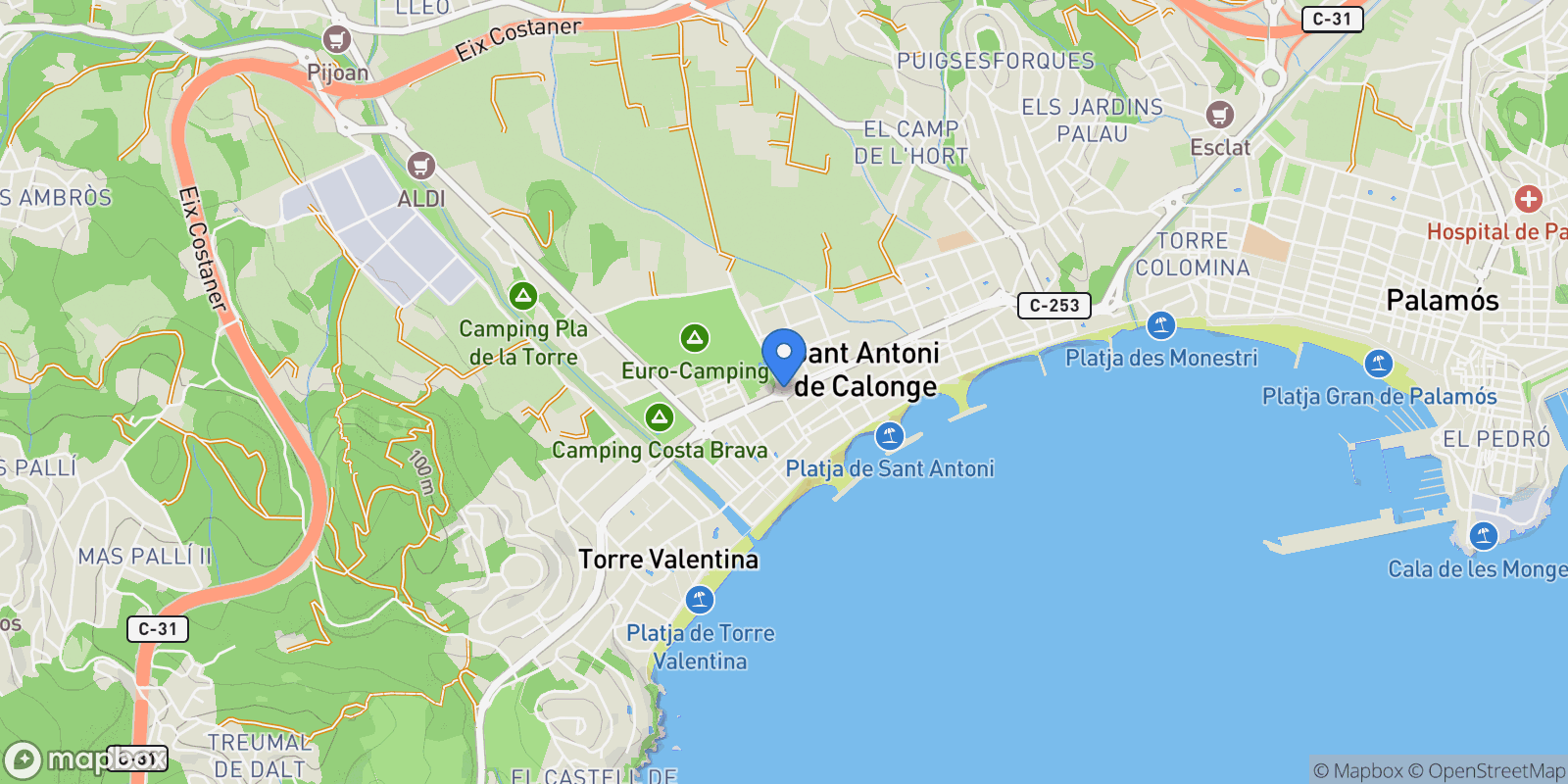 Map showing SANT ANTONI DE CALONGE, GIRONA, SANT ANTONI DE CALONGE, Calonge i Sant Antoni, Catalonia, Spain.