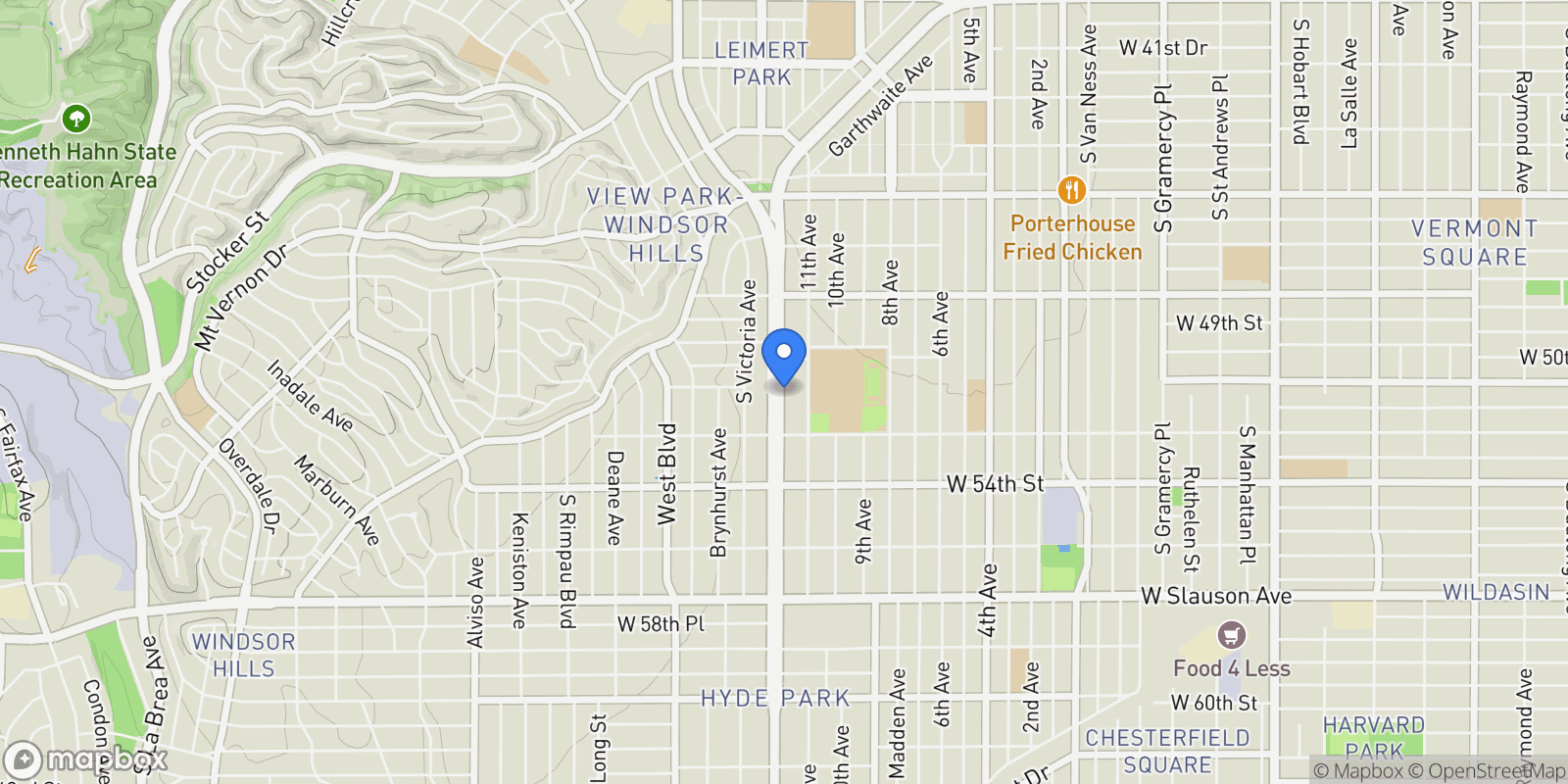 Map showing 5106 Crenshaw Boulevard, Los Angeles, California, United States.
