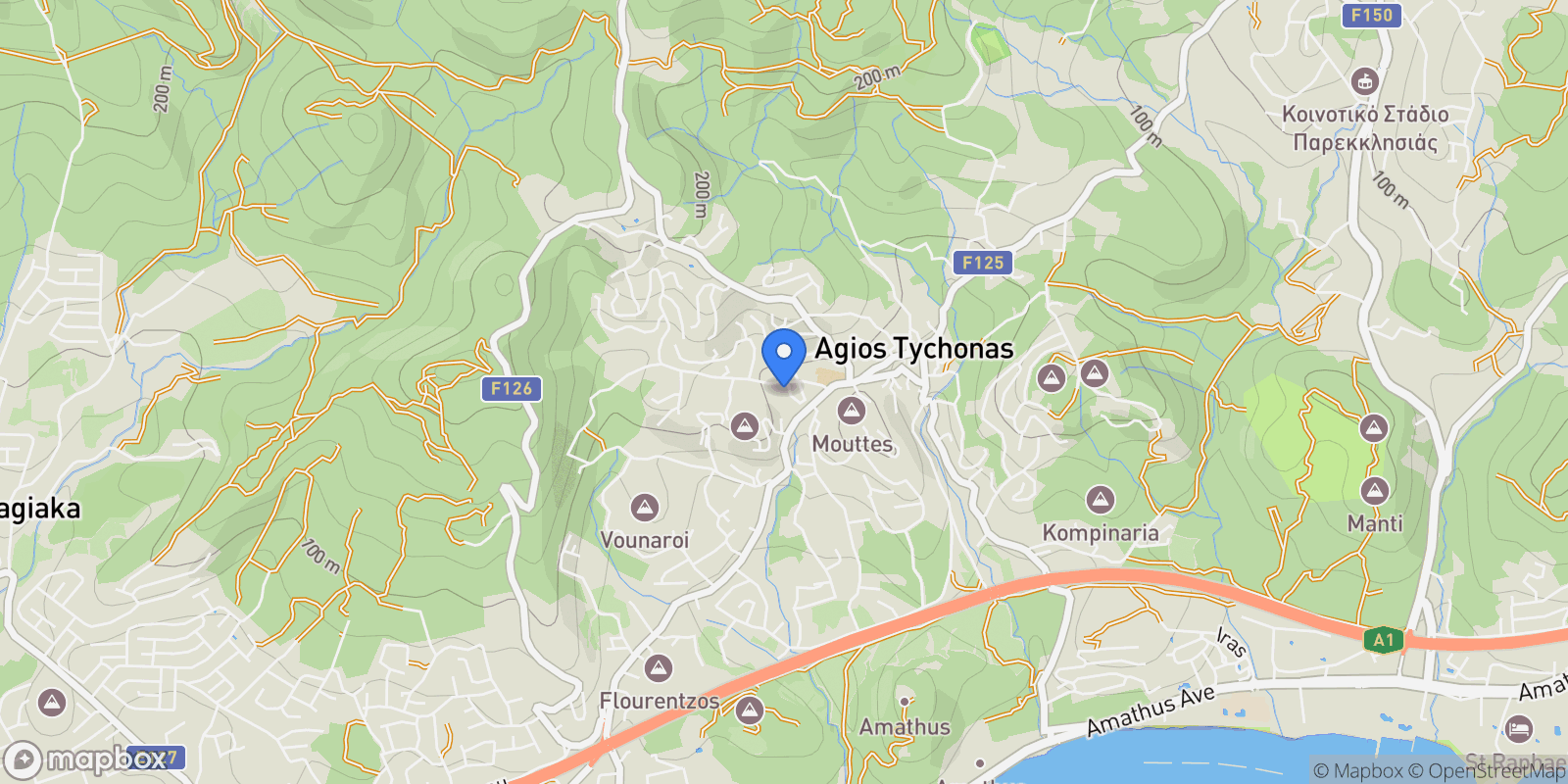 Map showing Agios Tychonas, Limassol, Agios Tychon, Limassol, Cyprus.