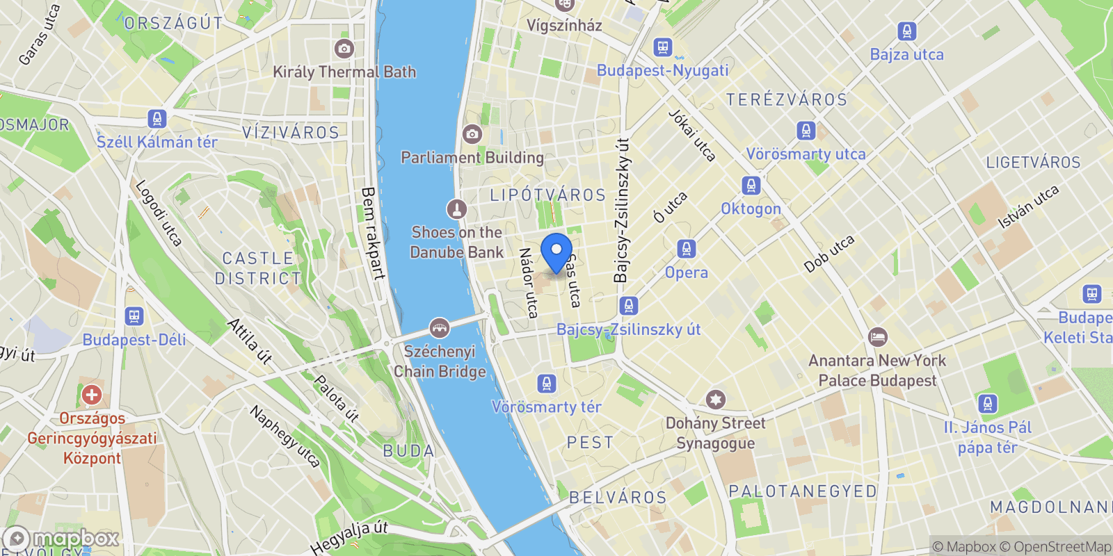Map showing Budapest, Október 6. u., 1051 Hungary, Budapest, Budapest, Hungary.