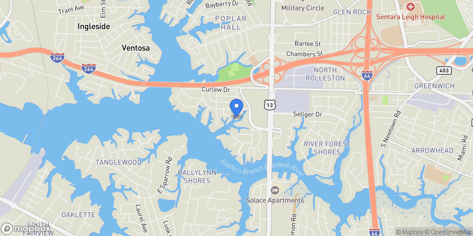 Map showing 225 Betty Ct, Norfolk, VA 23502, Norfolk, Virginia, United States.