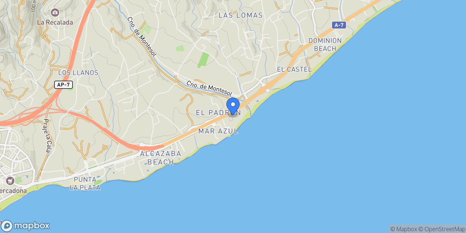 Map showing Autovía del Mediterráneo, Estepona, Málaga, Spain, Estepona, Andalusia, Spain.