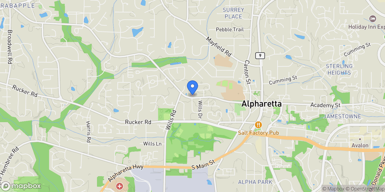 Map showing 379 Milton Avenue, Alpharetta, Georgia, United States.