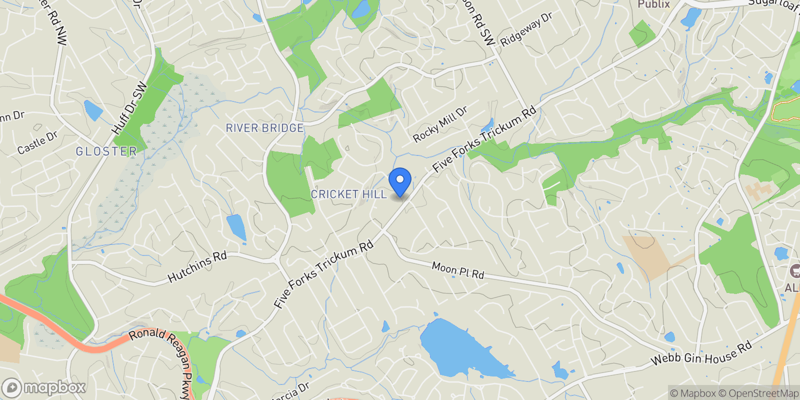 Map showing 2223 Five Forks Trickum Drive, Lawrenceville, Georgia, United States.