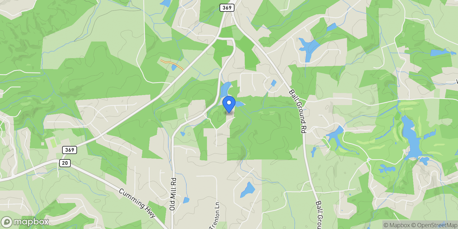 Map showing 805 Old Mill Court, Ball Ground, Georgia, United States.