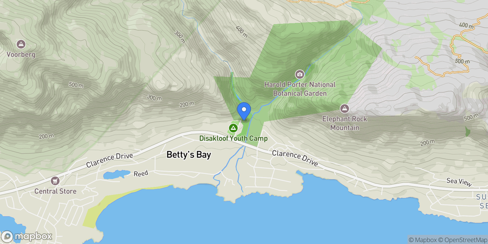 Map showing 14 Kloof Road, Betty's Bay, Western Cape, South Africa.