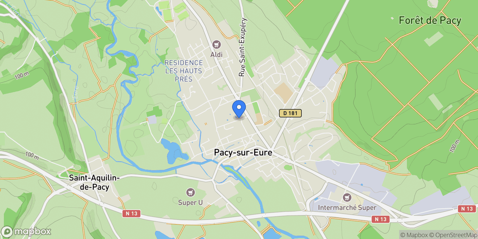 Map showing Pacy-sur-Eure, Normandy, France.