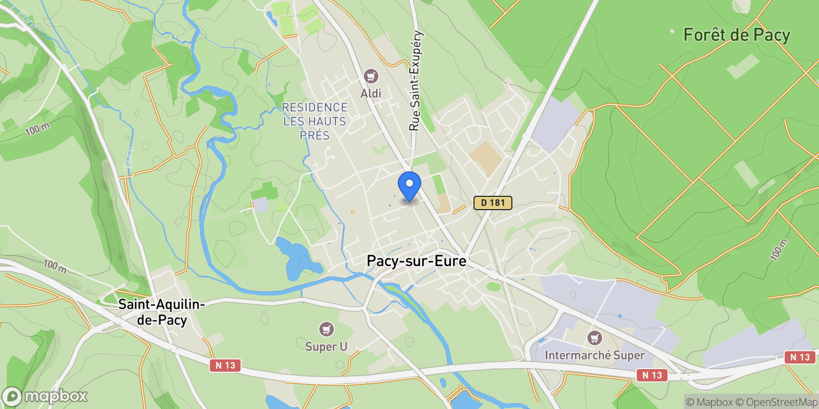 Map showing Pacy-sur-Eure, Normandy, France.