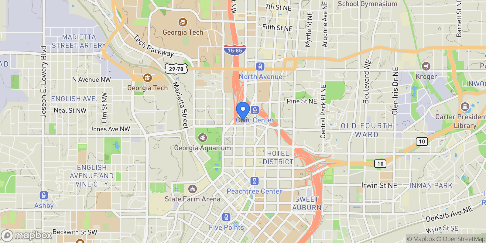 Map showing 45 Ivan Allen Jr Boulevard NW 2604, Atlanta, Georgia, United States.