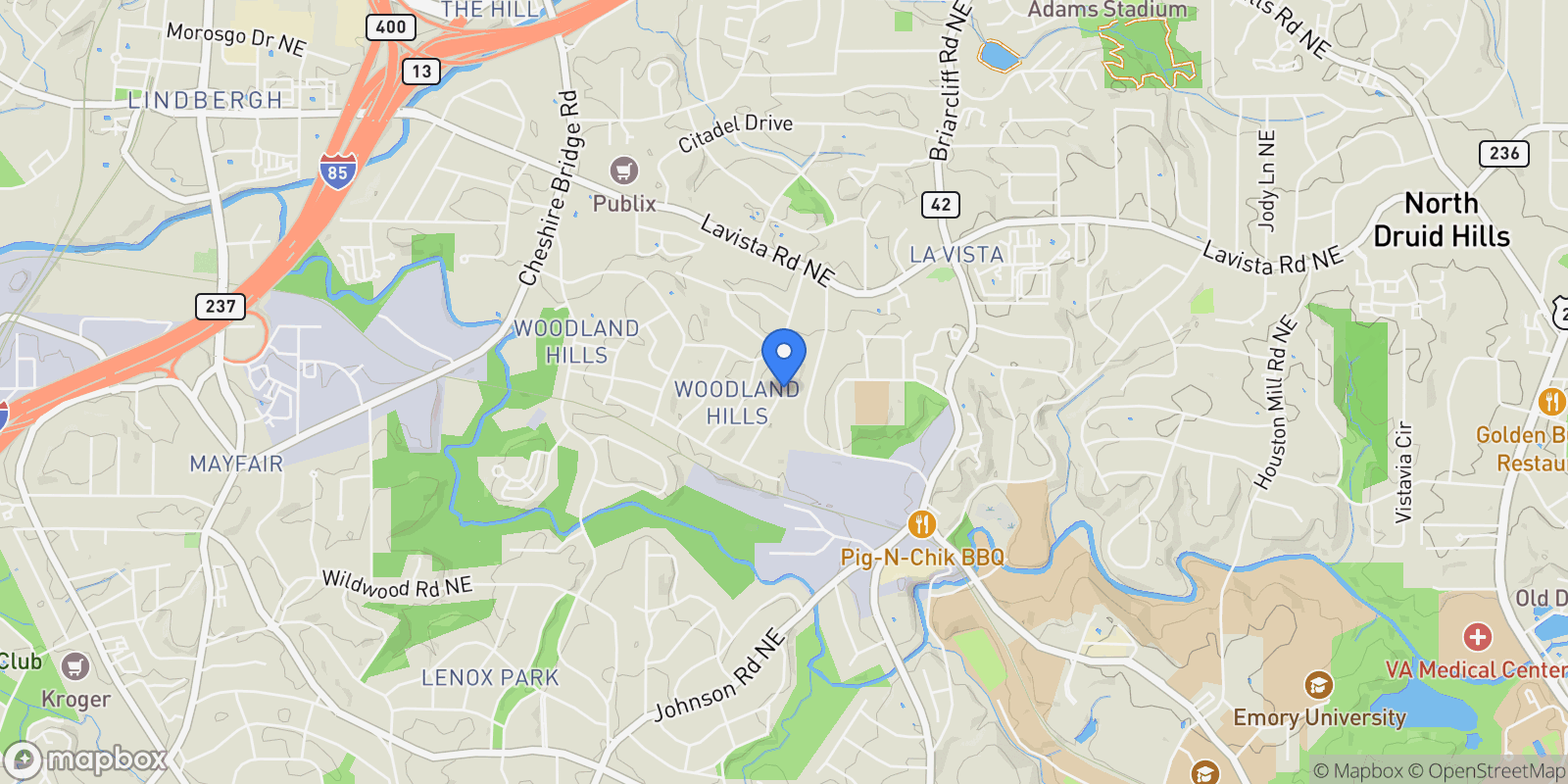 Map showing 1099 VISTA Trail NE, Atlanta, Georgia, United States.