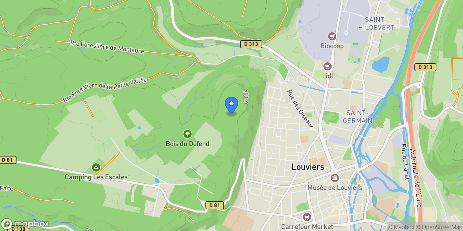 Map showing Louviers, Normandy, France.