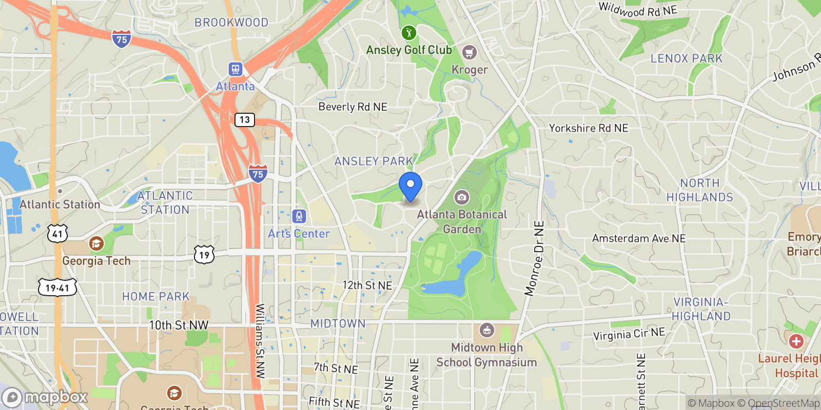 Map showing 16 Walker Terrace NE, Atlanta, Georgia, United States.