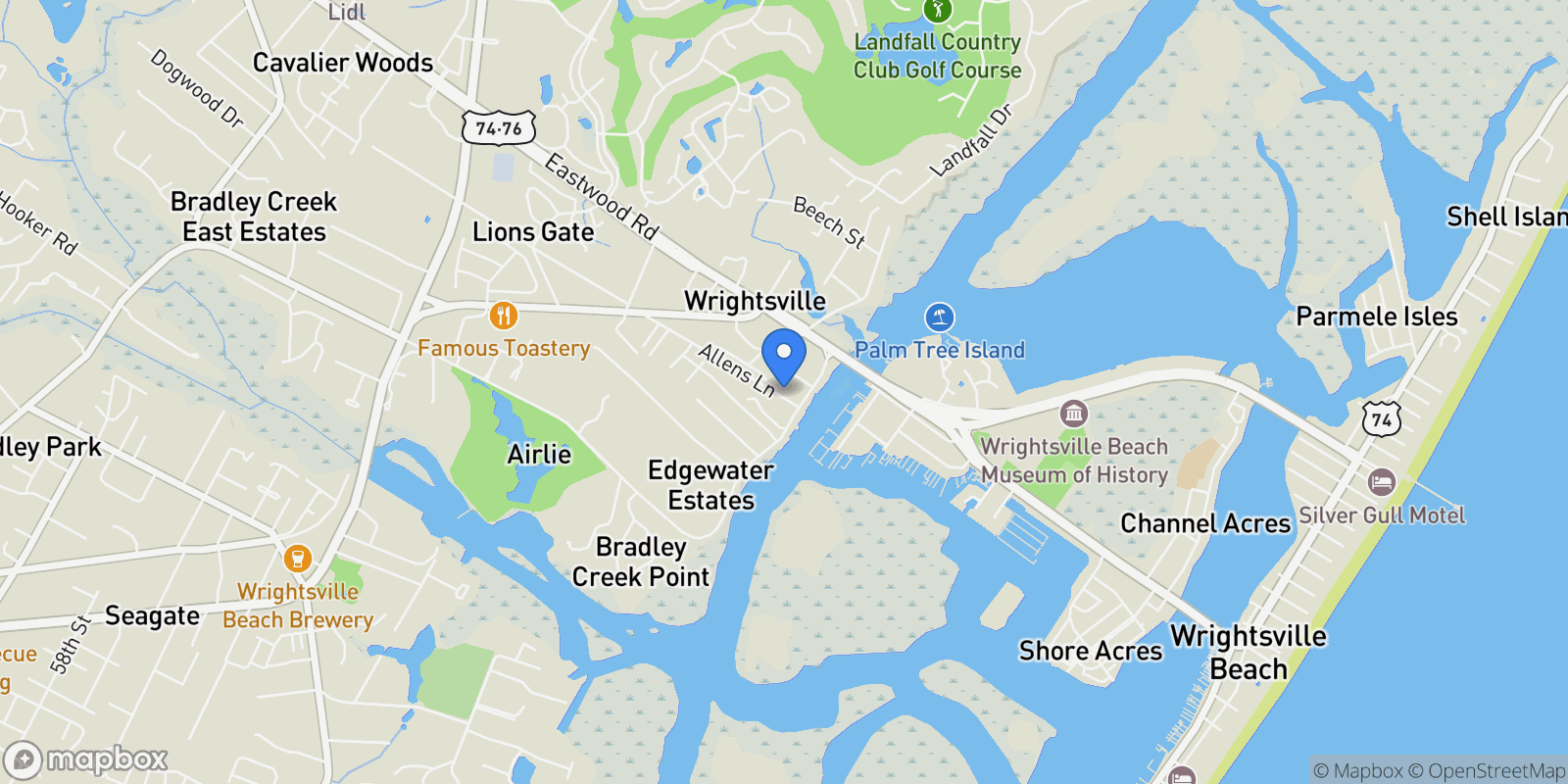 Map showing 2285 Allens Lane , Wilmington, NC 28403, Wilmington, North Carolina, United States.