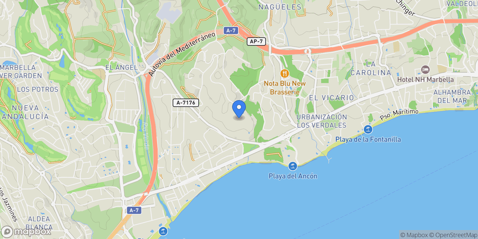 Map showing Marbella, Andalusia, Spain.