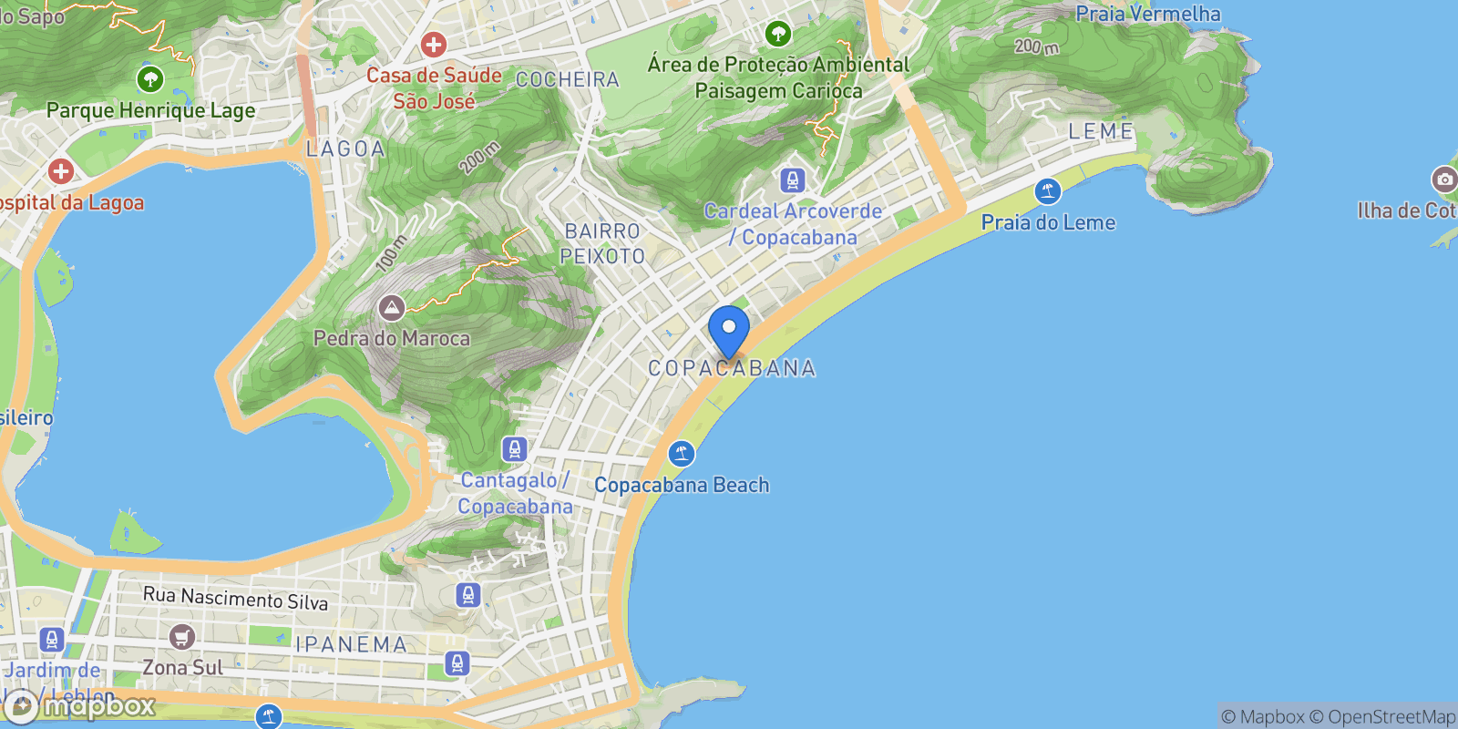 Map showing Av. Atlântica - Copacabana, Rio de Janeiro - RJ, Brazil, Rio de Janeiro, State of Rio de Janeiro, Brazil.