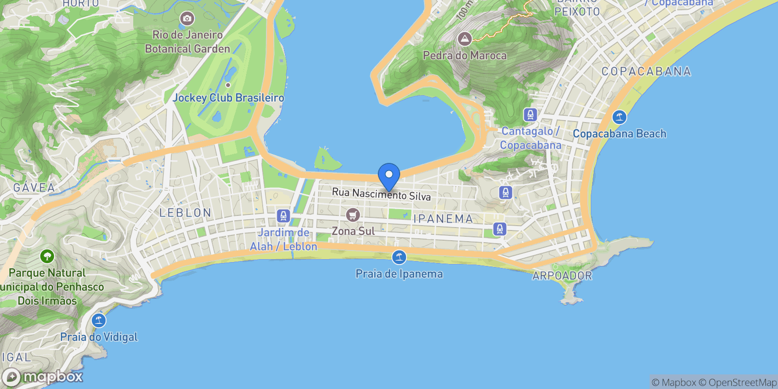 Map showing R. Nascimento Silva - Ipanema, Rio de Janeiro - RJ, 22421-020, Brazil, Rio de Janeiro, State of Rio de Janeiro, Brazil.