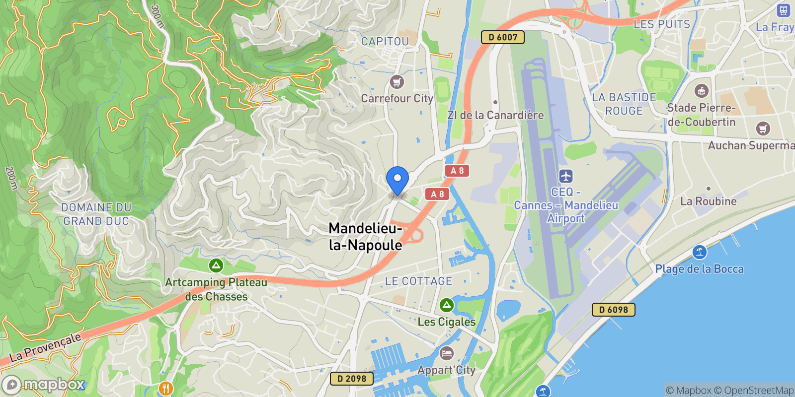 Map showing Mandelieu-la-Napoule, Provence-Alpes-Côte d'Azur, France.