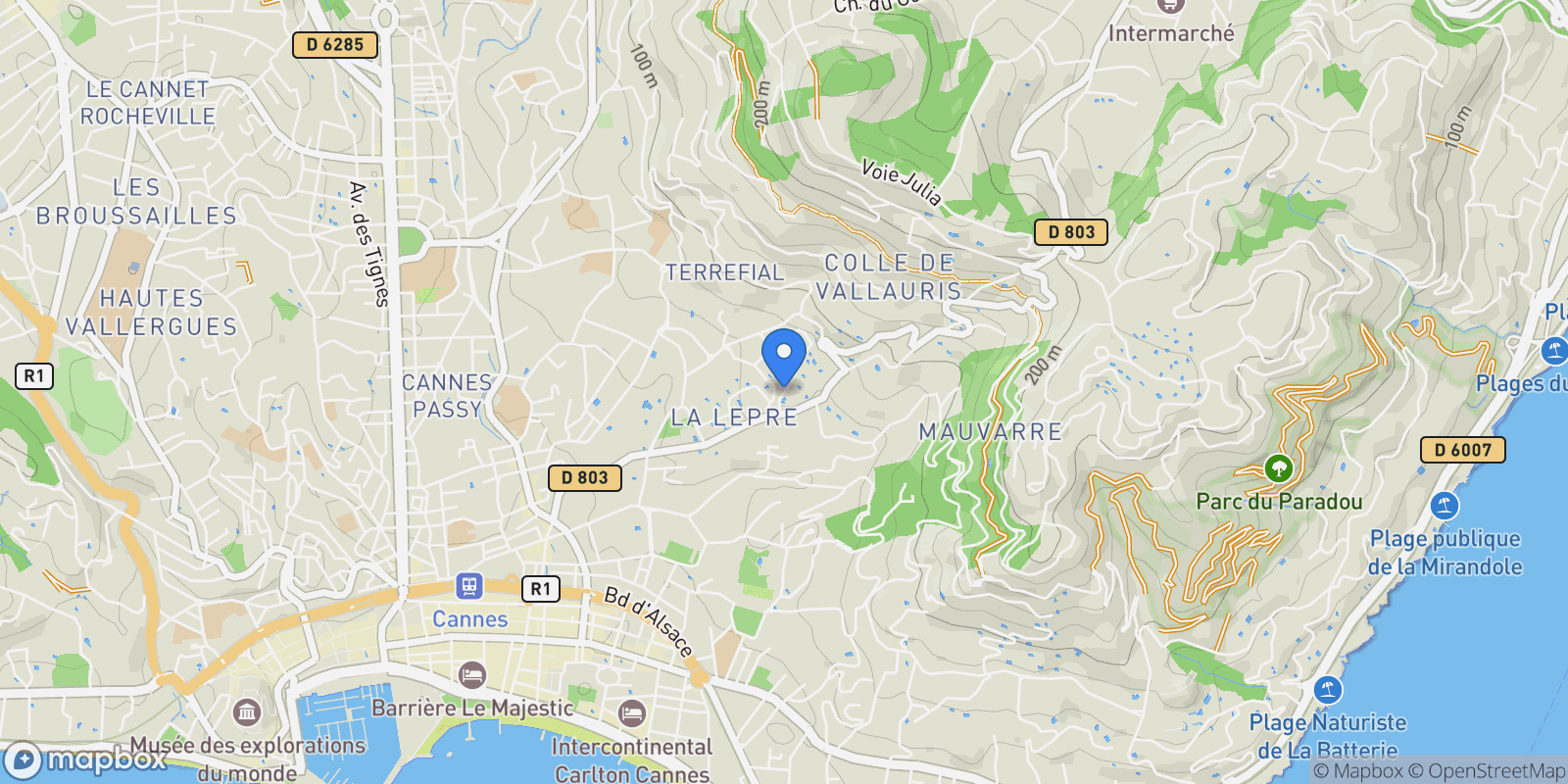 Map showing Cannes, Provence-Alpes-Côte d'Azur, France.