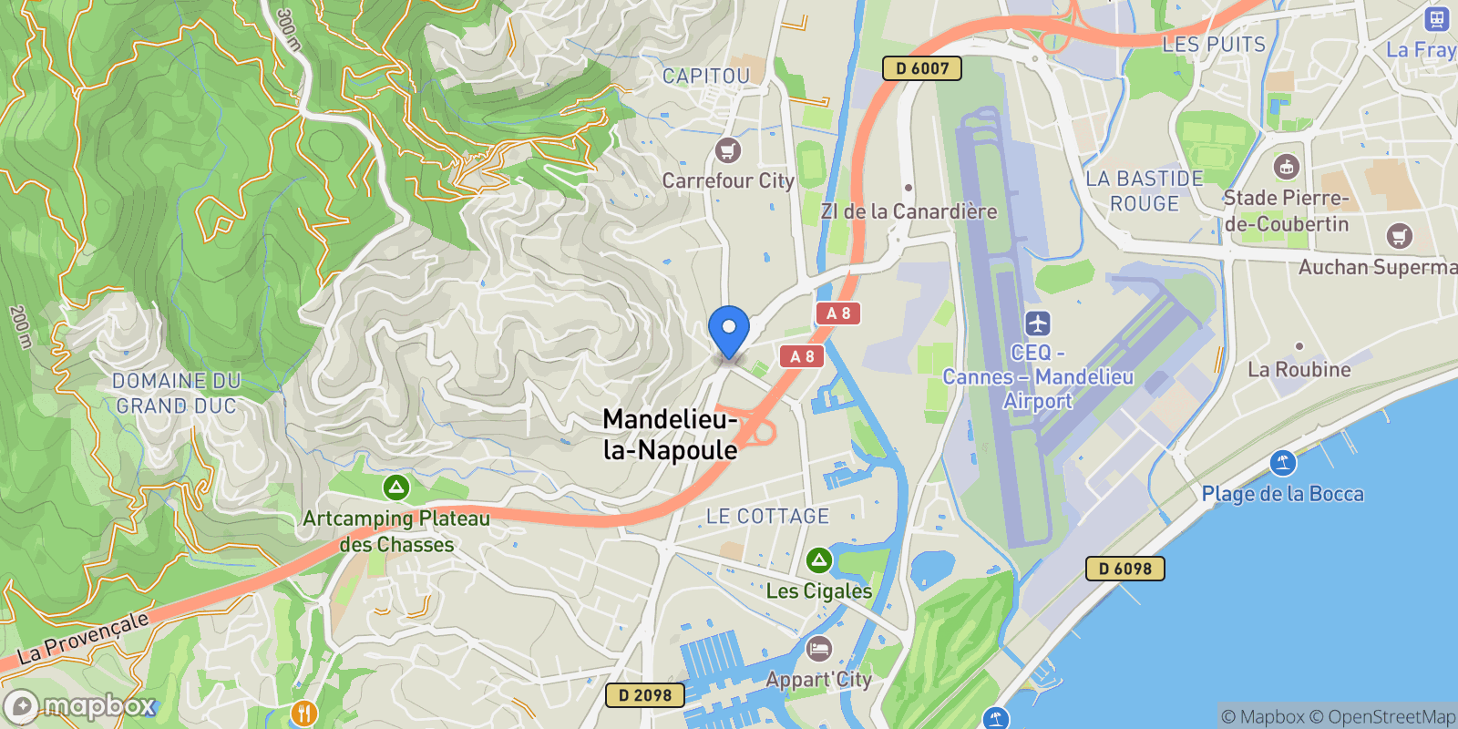 Map showing Mandelieu-la-Napoule, Provence-Alpes-Côte d'Azur, France.