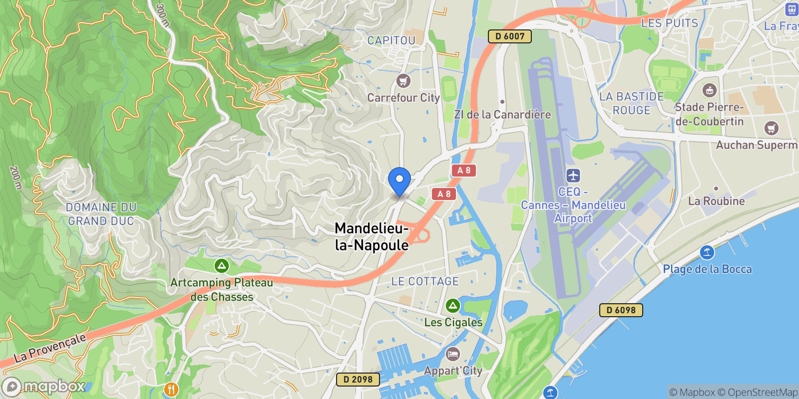 Map showing Mandelieu-la-Napoule, Provence-Alpes-Côte d'Azur, France.