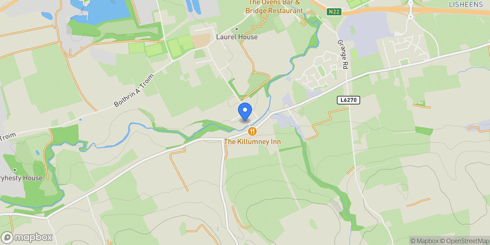 Map showing Apsley house Kilumney Ovens, Co. Cork, CO P31 VY24, Ovens, County Cork, Ireland.