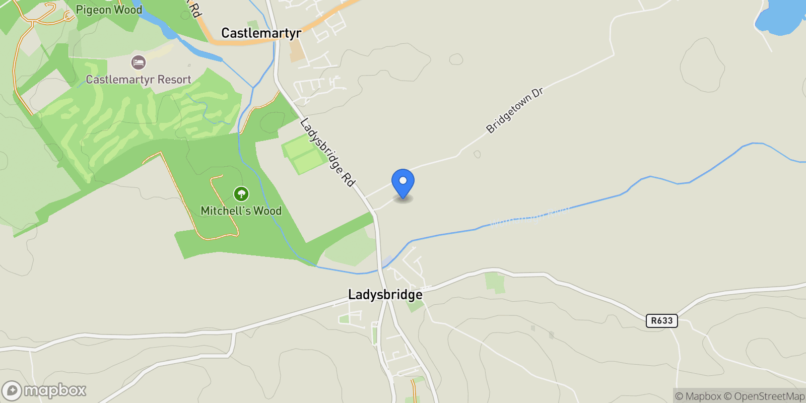 Map showing Carewswood House Castlemartyr , Cork, CO P25XF84, Ladysbridge, County Cork, Ireland.