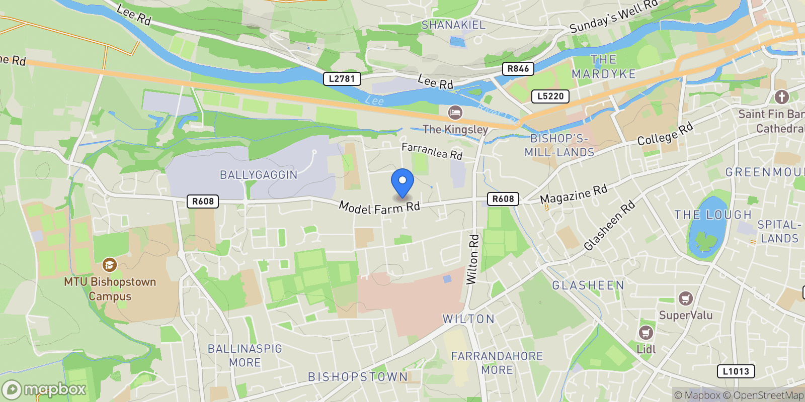 Map showing Clifden Model Farm Road, Cork, CO T12F6PD, Cork, County Cork, Ireland.